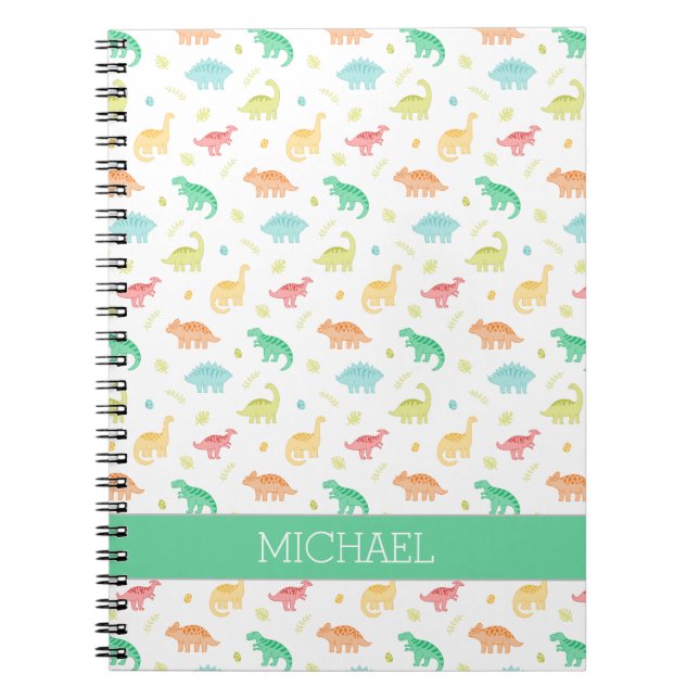 Carnet Green Blue Dinosaur Motif Nom personnalisé (Devant)