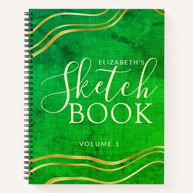 Carnet Green Gold Custom Name Modern Sketbook (Devant)
