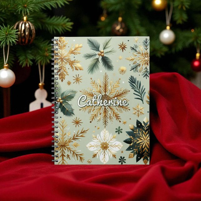 Carnet Green Gold Snowflake Fête Florale (Créateur téléchargé)