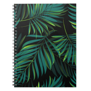 Carnet Green tropical palm leaves. Seamless pattern graph