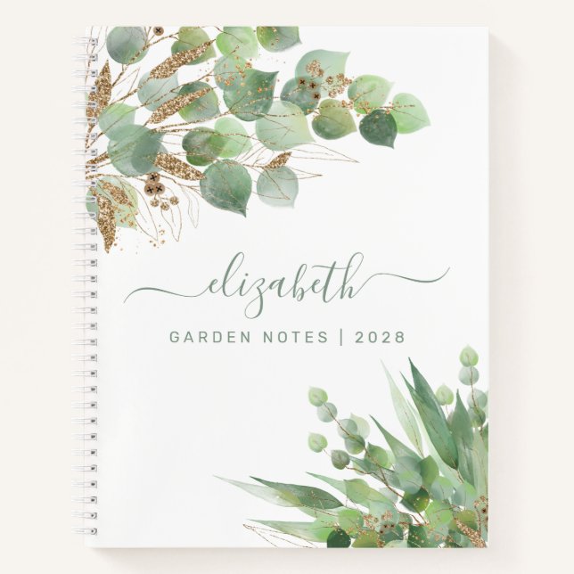 Carnet Greenery Watercolor Personalized monogram (Devant)