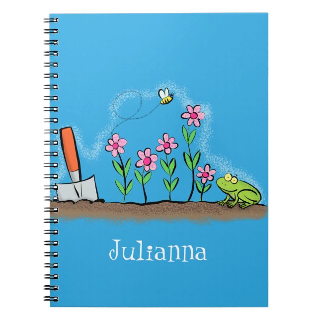 Carnet Grenouille mignonne et abeille dans le jardin dess (Devant)