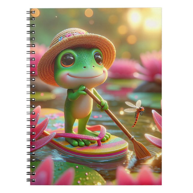 Carnet Grenouille sur un tonneau dans un étang (Devant)