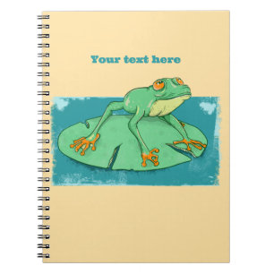 Carnet Grenouille verte mignonne sur un tapis de nénuphar