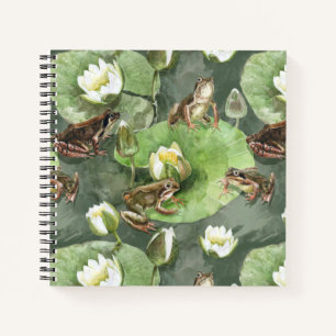 Carnet Grenouilles nénuphars verts et blancs motif