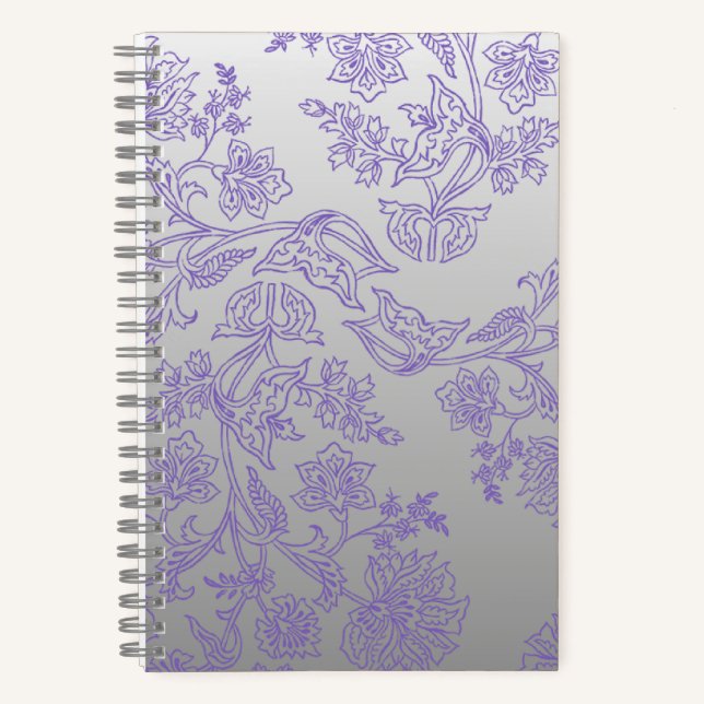 Carnet Grey Notebook with Purple Floral Front and Back (Recto)