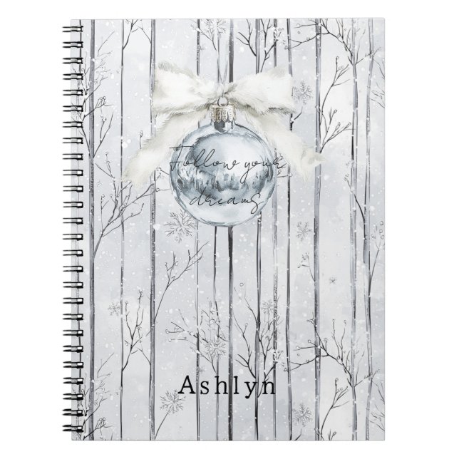 Carnet Grey Silver Bow Ornament Christmas Winter Trees (Devant)