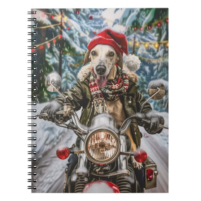 Carnet Greyhound Chien équitation Moto Noël (Devant)