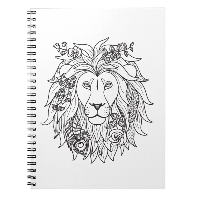 Carnet Griffonnage de lion et de fleurs (Devant)