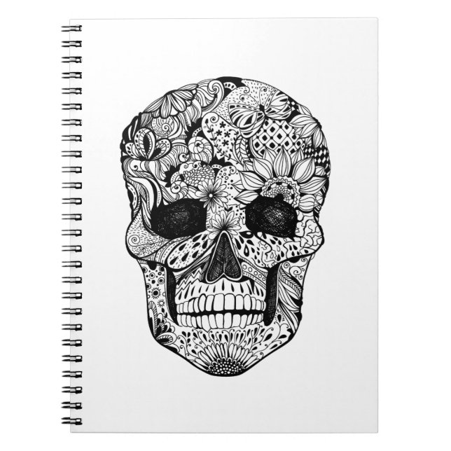 Carnet Griffonnage floral de crâne (Devant)