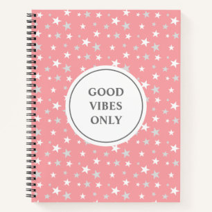 Carnet Gris argent clair et étoiles blanches sur rose cla