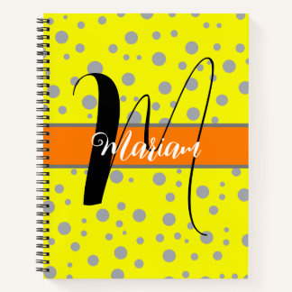 Carnet Gris esthétique et couleur jaune - Nom Monogramme