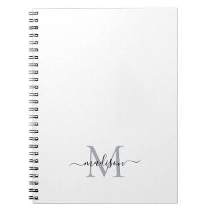 Carnet Gris Girly moderne simple de noir de monogramme de