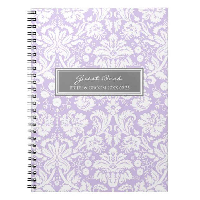 Carnet gris lilas de damassé de livre d'invité de (Devant)