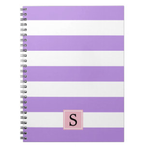 Carnet Gris Violets, Motif rayé, Lignes, Monogramme