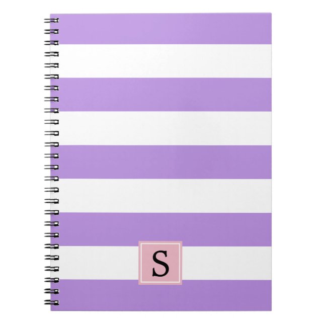 Carnet Gris Violets, Motif rayé, Lignes, Monogramme (Devant)