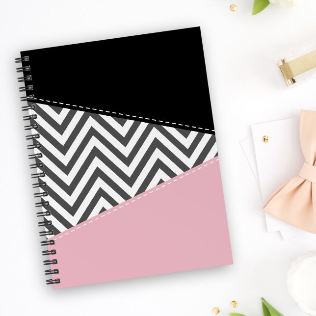 Carnet Gris Zigzag, Gris Chevron, Motif Zigzag, Rose (Créateur téléchargé)