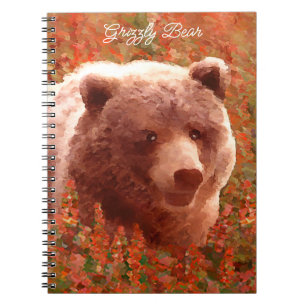 Carnet Grizzly Bear Cub dans Fireweed Peinture Art de la