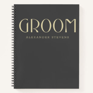 Carnet Groom Modern Black Gold Typographie Nom Mariage
