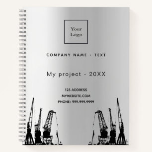 Carnet grues de construction argentées logo d'entreprise