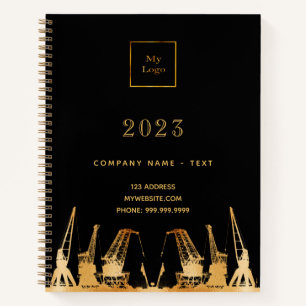 Carnet grues de construction en or noir logo d'entreprise
