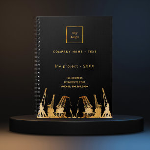 Carnet grues de construction en or noir logo d'entreprise