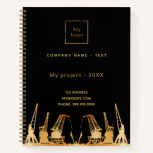 Carnet grues de construction en or noir logo d'entreprise