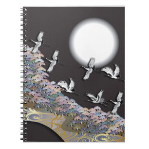 Carnet Grues, lune et pins