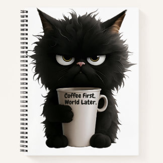 Carnet Grumpy Cat Coffee Mood T-Shirt Funny Black Fluffy 