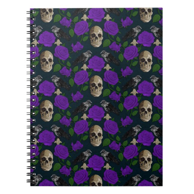 Carnet Grungy gothique foncé Vins Roses Corbeau crâne vio (Devant)