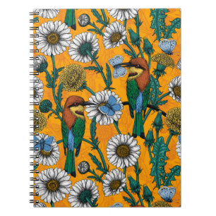 Carnet Guêpiers, papillons bleus et pâquerettes sur orang