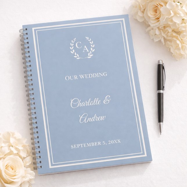 Carnet Guest Book dusty blue ivory monogrammed wedding (Créateur téléchargé)