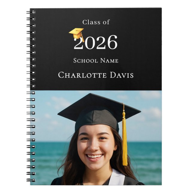 Carnet Guest Book Photo Modern Black Graduation Party (Devant)