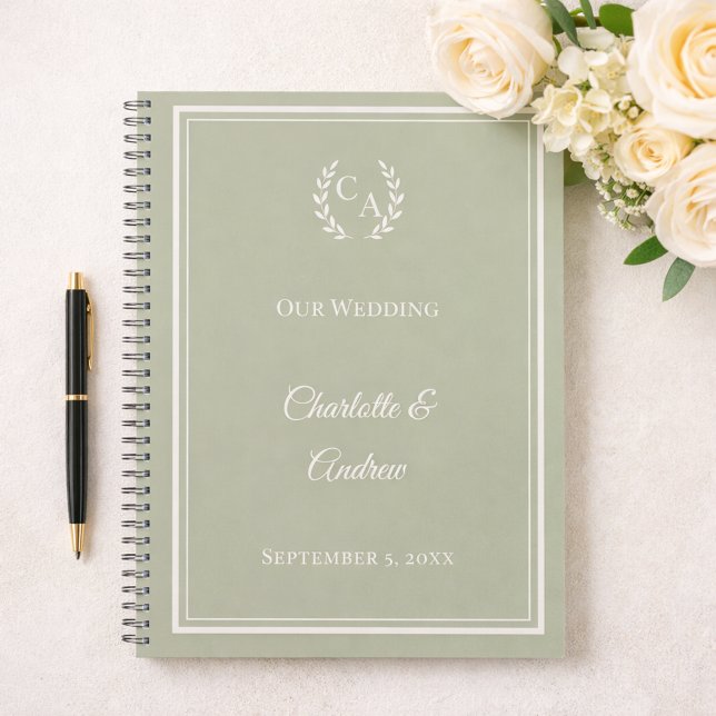 Carnet Guest Book sage green monogrammed wedding (Créateur téléchargé)