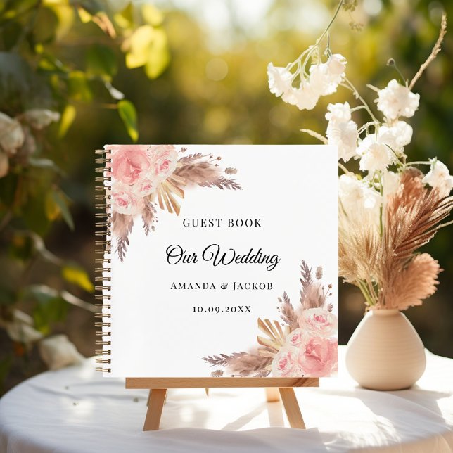 Carnet Guest Book Wedding pampas grass beige pink (Créateur téléchargé)