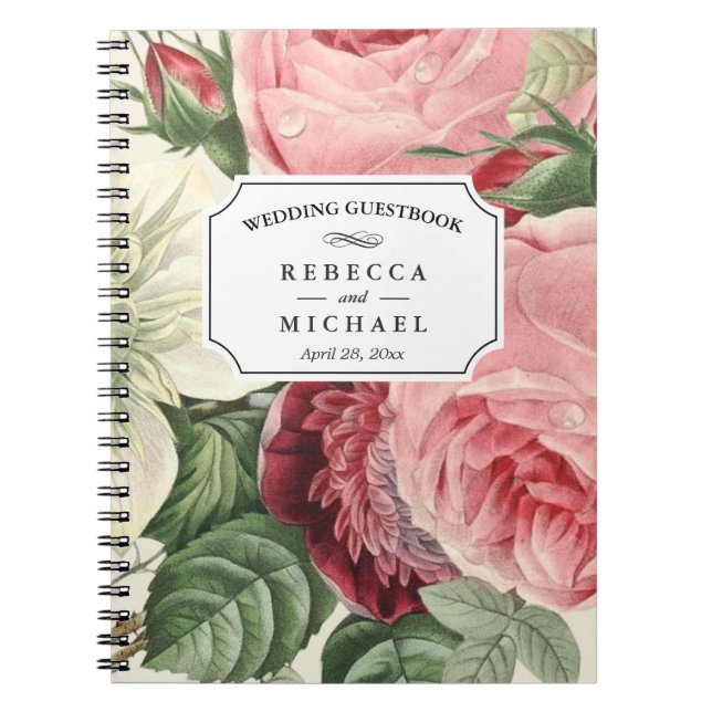 Carnet Guestbook de mariage - fleurs botaniques vintages (Devant)