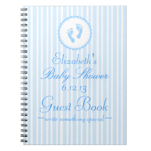 Carnet Guestbook rayé bleu de douche d'empreintes de pas