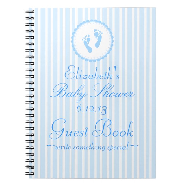Carnet Guestbook rayé bleu de douche d'empreintes de pas (Devant)