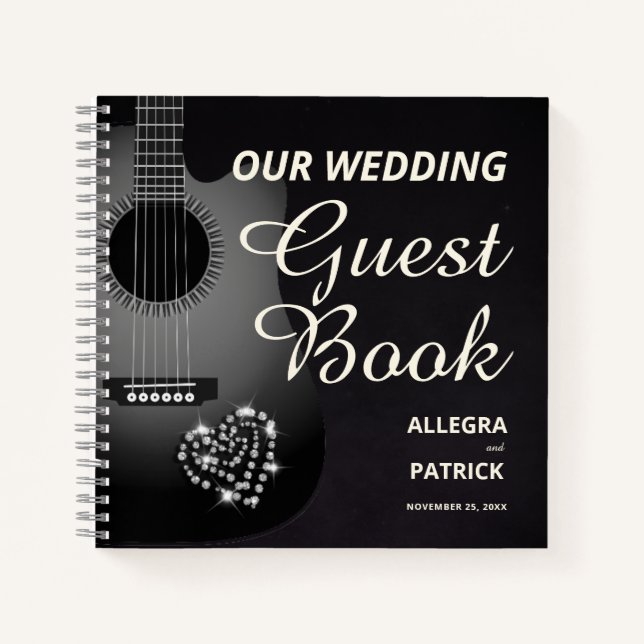 Carnet Guitare Diamond Heart Black Photo Mariage invité (Devant)