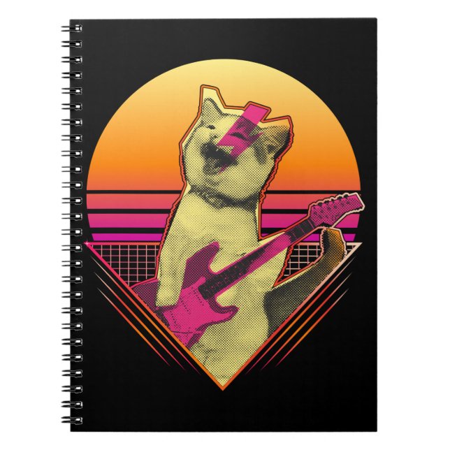 Carnet Guitare électrique jouant Cat Meow 80s 90s Vaporwa (Devant)