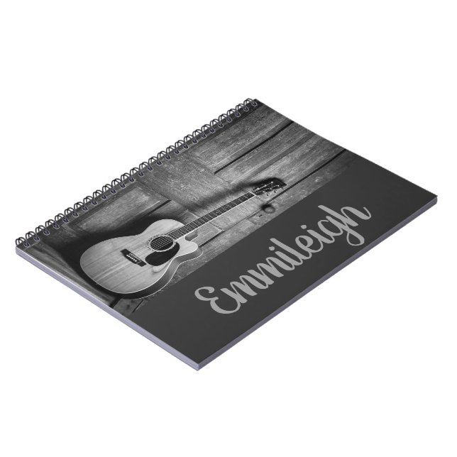 Carnet Guitare rustique noir blanc écriture tendance (Côté gauche)