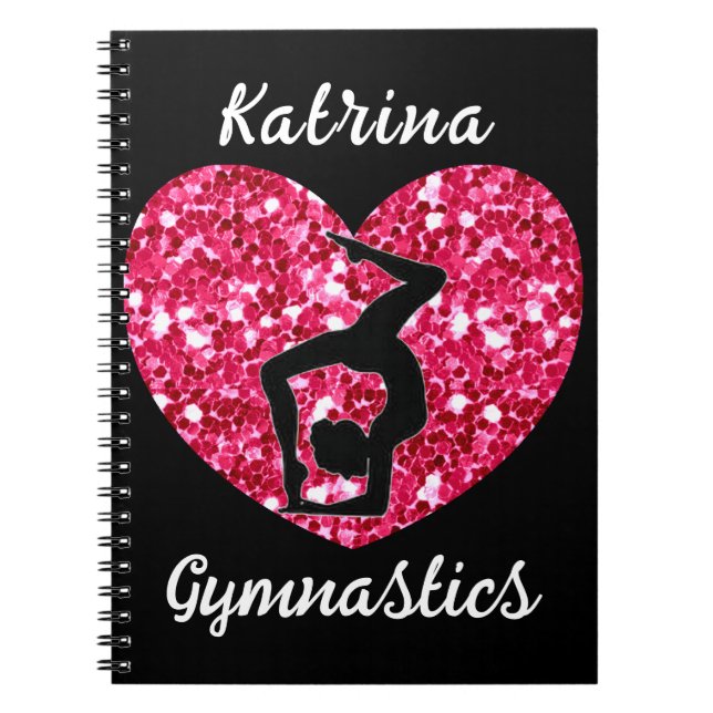 Carnet Gymnastique noir et rose chaud Personnalisé (Devant)
