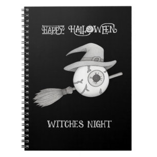 Carnet Halloween balai sorcière et globe oculaire effraya