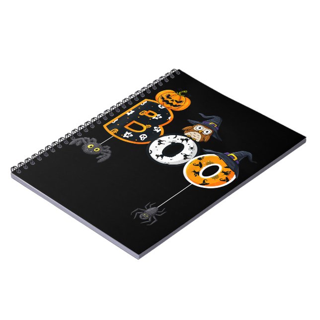 Carnet Halloween Boo Owl avec sorcière Casquette araignée (Côté gauche)