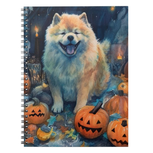 Carnet Halloween Chow Chow Avec La Peur Citrouille (Devant)