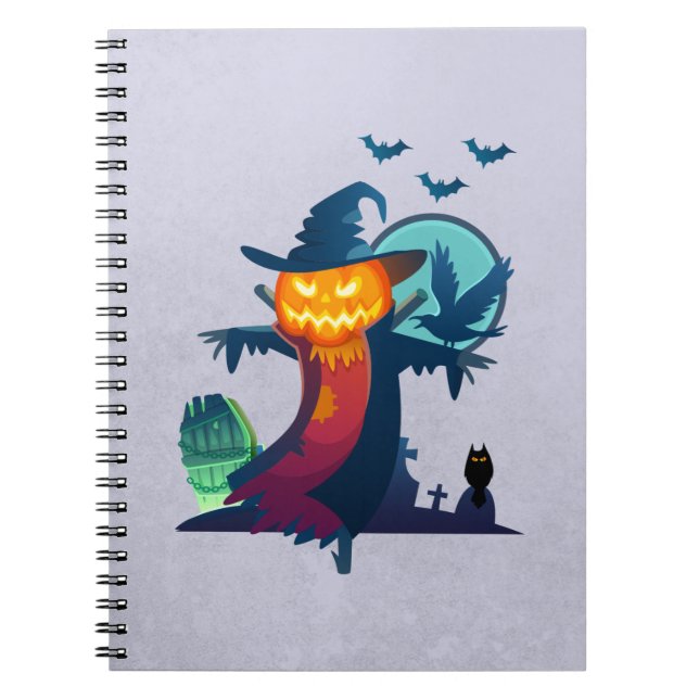 Carnet Halloween Épouvantail Hanté Avec Chauve-Feu Et Un  (Devant)