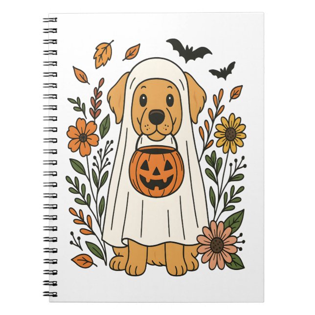 Carnet Halloween Golden Retriever Flowers (Devant)