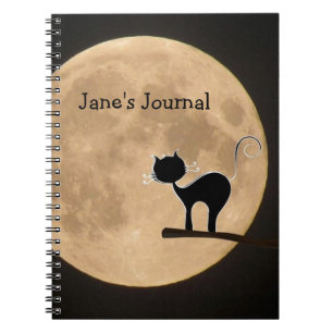 Carnet Halloween gothique chat noir avec pleine lune