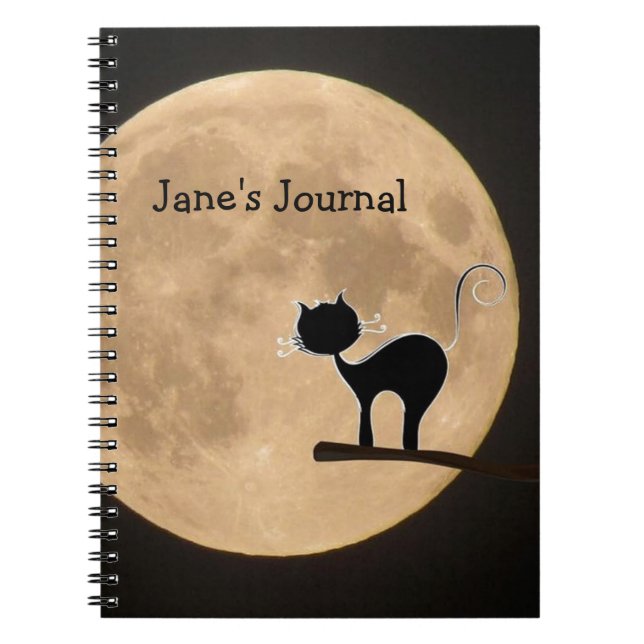 Carnet Halloween gothique chat noir avec pleine lune (Devant)