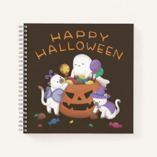 Carnet Halloween heureux : Chats et fantômes